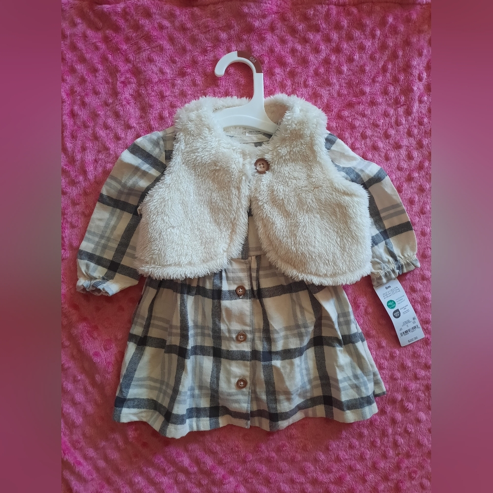 (SOLD)šCarters Plaid Dress with Faux Fur Vestš¤nwt - Picture 2 of 7
